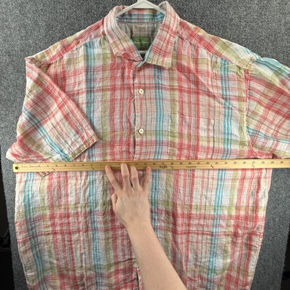 Tommy Bahama Blue Red Plaid Short Sleeve Linen 2XL Pocket Mens Button Up Beach - Picture 5 of 11